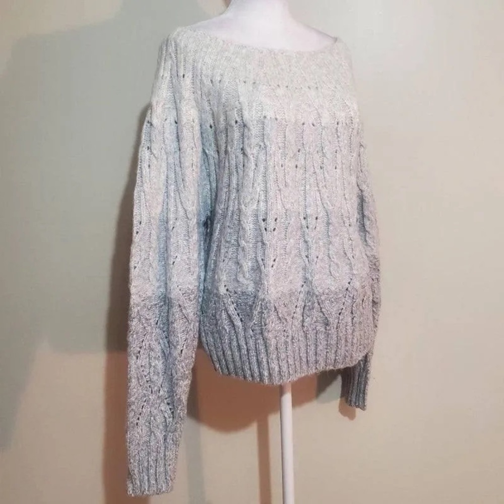 WHBM OMBRÉ cable knitted chunky gray sweater size Medium - Picture 2 of 10